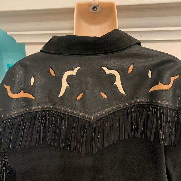 VINTAGE 80s CHEVIGNON HOPI NAVAJO NATIVE WESTERN BOHO FRINGED SUEDE JACKET M - Picture 3 of 10